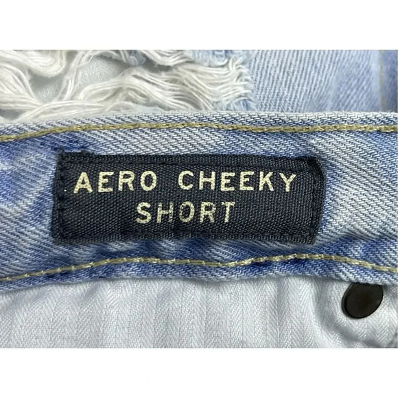 Aeropostale High-Rise Cheeky Shorts Shorty Denim Sz 2 Light Blue Distressed Y2K - Picture 6 of 7